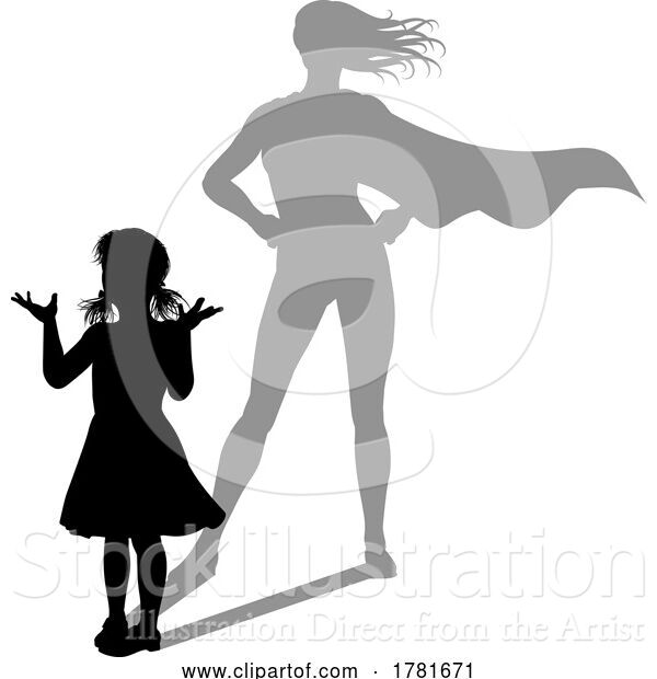 Vector Illustration of Superhero Child Kid with Super Hero Shadow