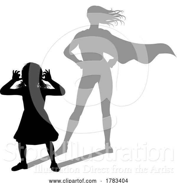 Vector Illustration of Superhero Child Kid with Super Hero Shadow