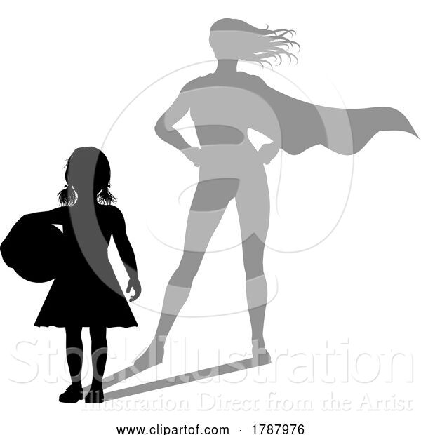 Vector Illustration of Superhero Child Kid with Super Hero Shadow