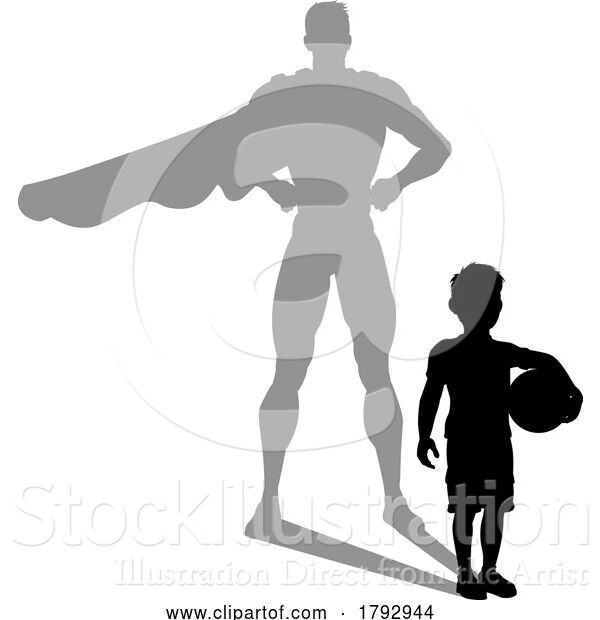 Vector Illustration of Superhero Child Kid with Super Hero Shadow