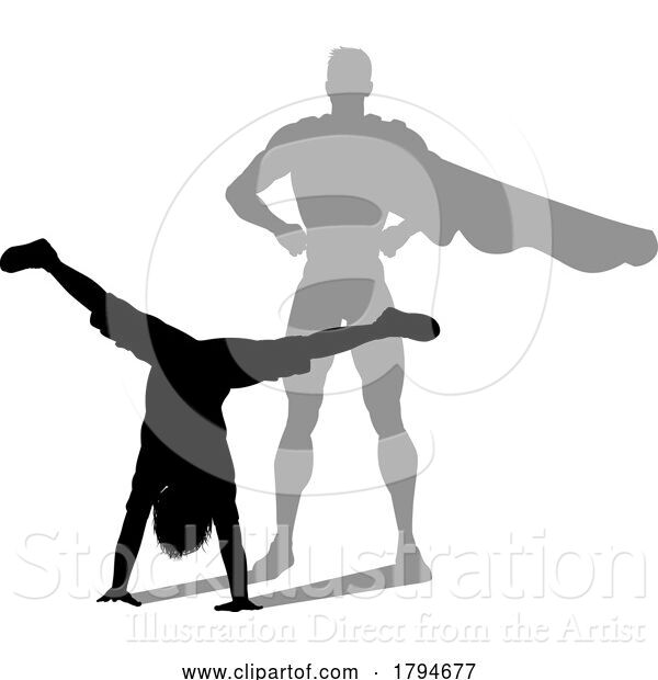 Vector Illustration of Superhero Child Kid with Super Hero Shadow