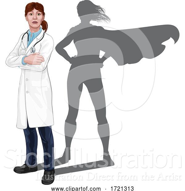 Vector Illustration of Superhero Doctor Lady with Super Hero Shadow