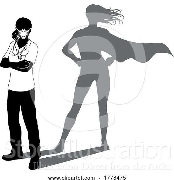 Vector Illustration of Superhero Doctor with Super Hero Shadow Silhouette