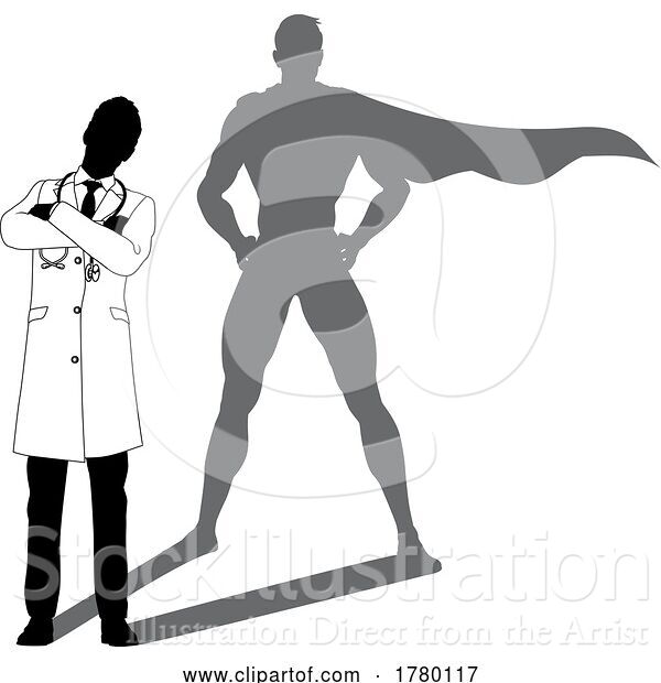 Vector Illustration of Superhero Doctor with Super Hero Shadow Silhouette