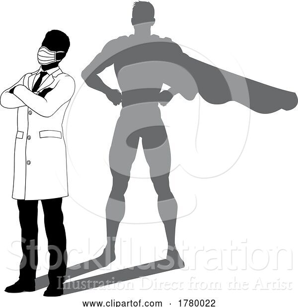 Vector Illustration of Superhero Doctor with Super Hero Shadow Silhouette