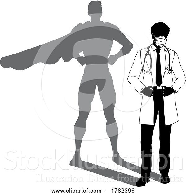 Vector Illustration of Superhero Doctor with Super Hero Shadow Silhouette