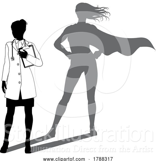 Vector Illustration of Superhero Doctor with Super Hero Shadow Silhouette