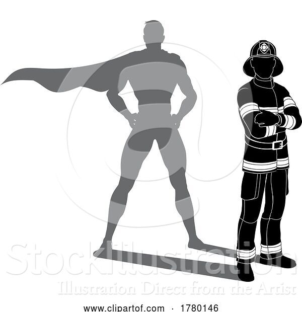 Vector Illustration of Superhero Fireman Fireman Super Hero Shadow