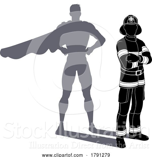 Vector Illustration of Superhero Fireman Fireman Super Hero Shadow