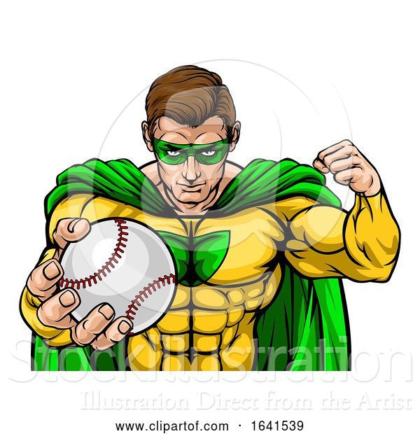 Vector Illustration of Superhero Holding Baseball Ball Sports Mascot
