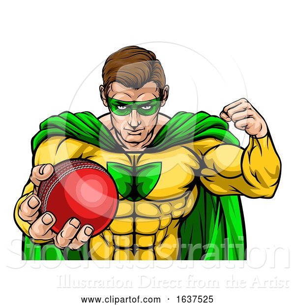 Vector Illustration of Superhero Holding Cricket Ball Sports Mascot