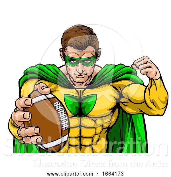 Vector Illustration of Superhero Holding Football Ball Sports Mascot