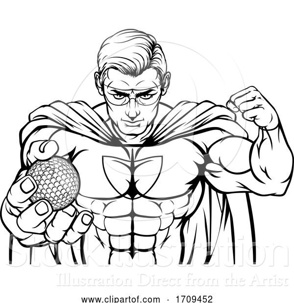 Vector Illustration of Superhero Holding Golf Ball Sports Mascot
