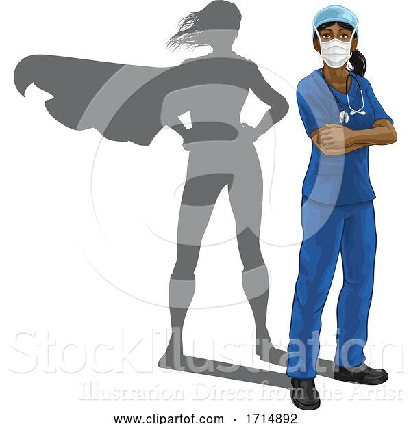 Vector Illustration of Superhero Nurse Doctor Lady Super Hero Shadow