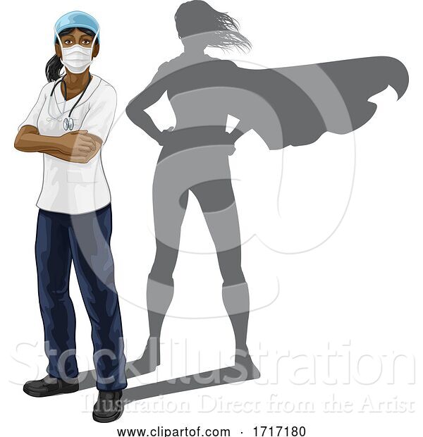 Vector Illustration of Superhero Nurse Doctor Lady Super Hero Shadow