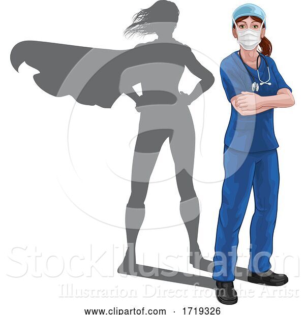Vector Illustration of Superhero Nurse Doctor Lady Super Hero Shadow