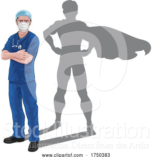 Vector Illustration of Superhero Nurse Doctor Shadow Super Hero