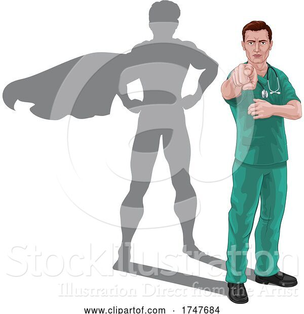 Vector Illustration of Superhero Nurse Doctor with Super Hero Shadow