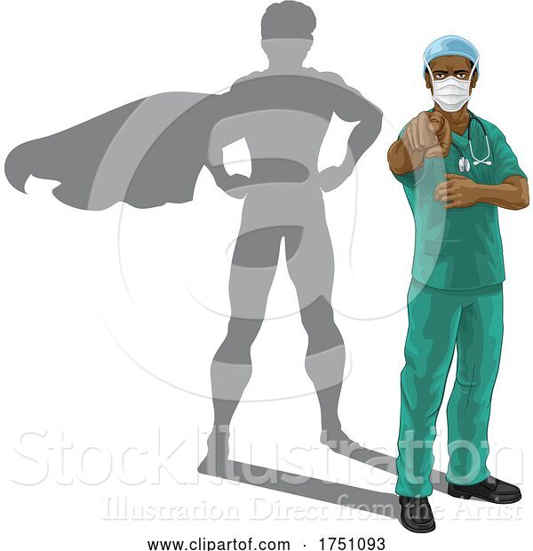 Vector Illustration of Superhero Nurse Doctor with Super Hero Shadow