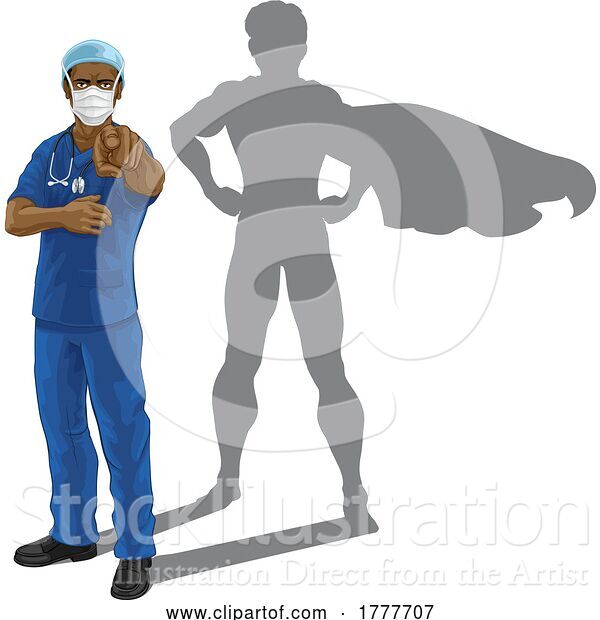 Vector Illustration of Superhero Nurse Doctor with Super Hero Shadow