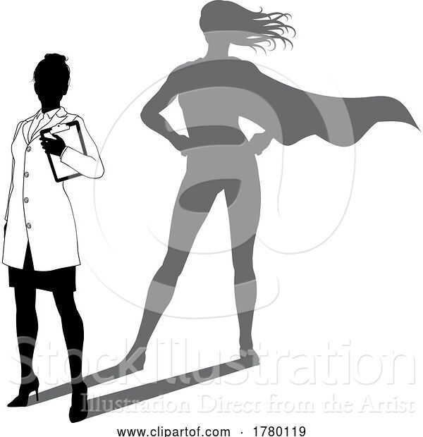 Vector Illustration of Superhero Scientist Super Hero Shadow Silhouette