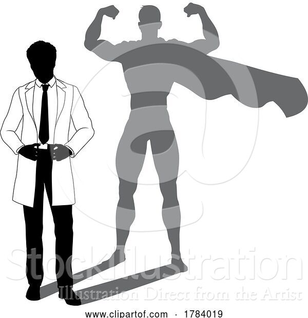 Vector Illustration of Superhero Scientist Super Hero Shadow Silhouette