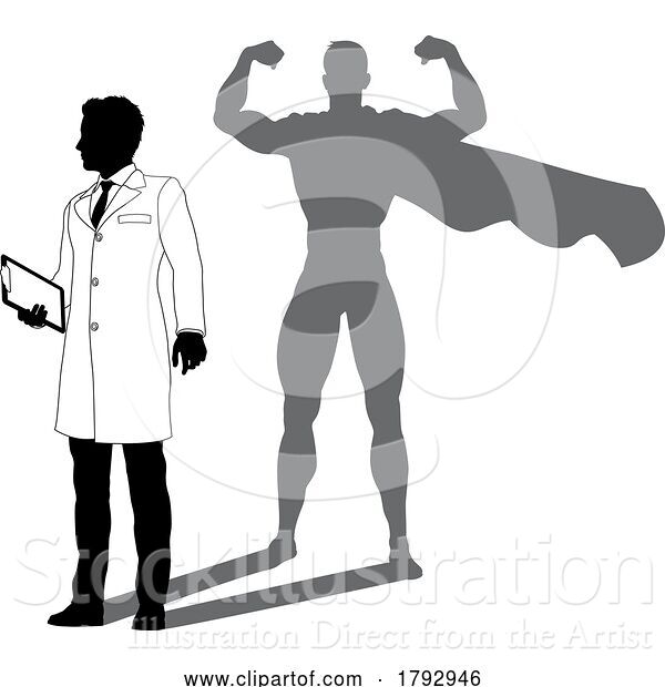 Vector Illustration of Superhero Scientist Super Hero Shadow Silhouette