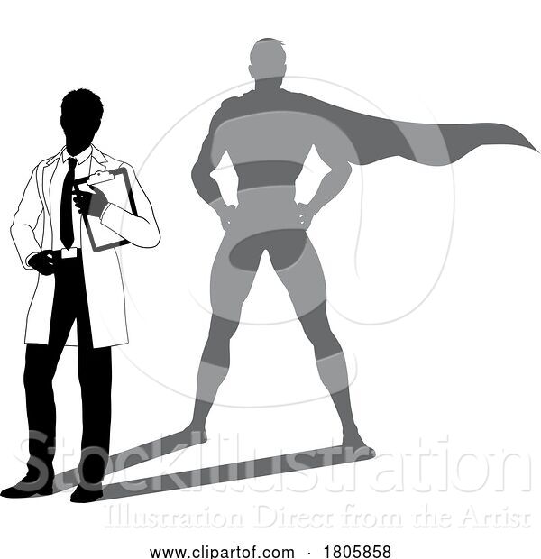 Vector Illustration of Superhero Scientist Super Hero Shadow Silhouette