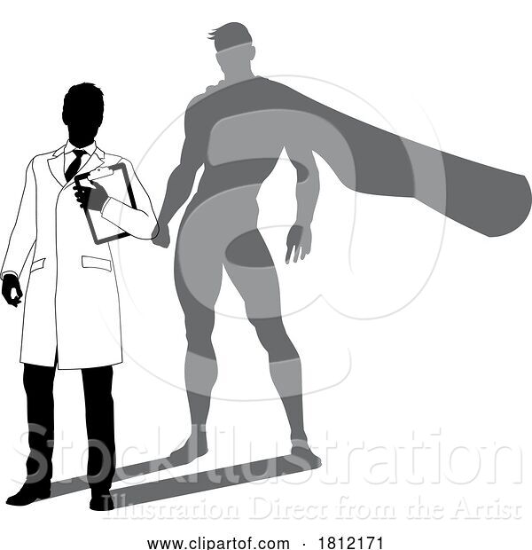 Vector Illustration of Superhero Scientist Super Hero Shadow Silhouette