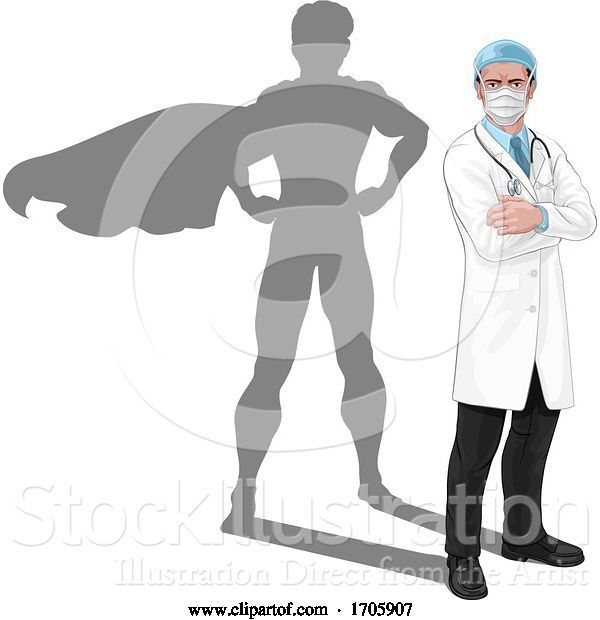 Vector Illustration of Superhero Shadow Super Hero Mask Doctor Concept