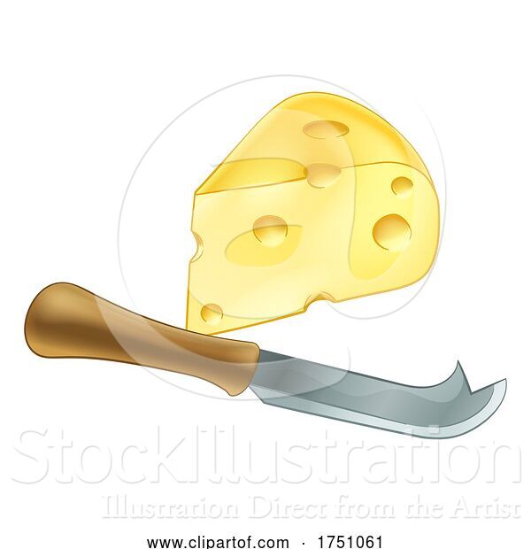 Vector Illustration of Swiss Cheese and Knife Illustration