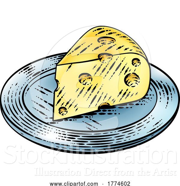 Vector Illustration of Swiss Cheese Vintage Woodcut Etching Style