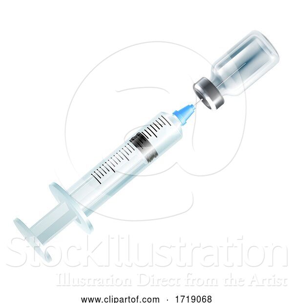 Vector Illustration of Syringe Injection Ans Medical Vial Medicine Bottle