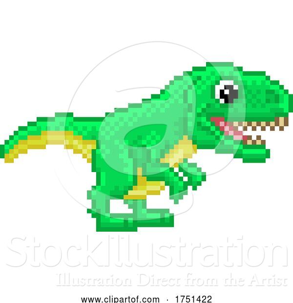 Vector Illustration of T Rex Pixel Art Dinosaur Video Game