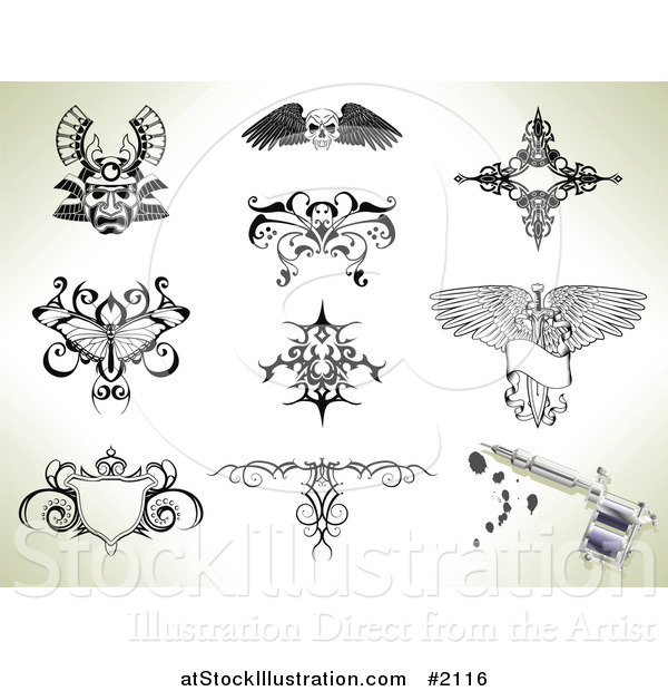 Vector Illustration of Tattoo Designs over Shading