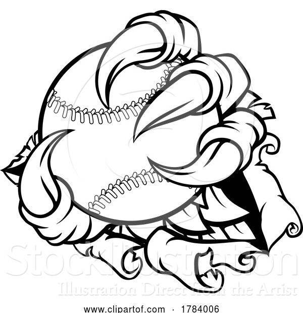 Vector Illustration of Tearing Ripping Claw Talons Holding Baseball Ball