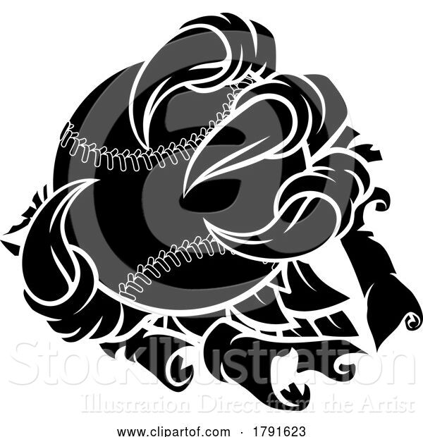Vector Illustration of Tearing Ripping Claw Talons Holding Baseball Ball