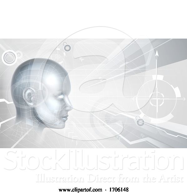 Vector Illustration of Technology Cyber Face Digital AI Head Background
