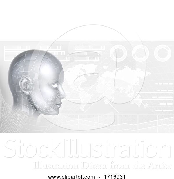 Vector Illustration of Technology Cyber Face Profile Map Tech Background