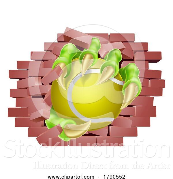 Vector Illustration of Tennis Ball Claw Breaking Through Wall