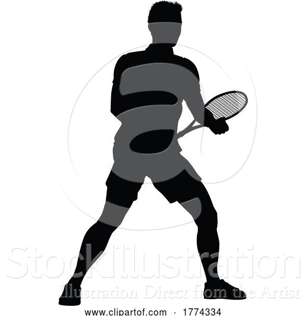 Vector Illustration of Tennis Player Guy Sports Person Silhouette