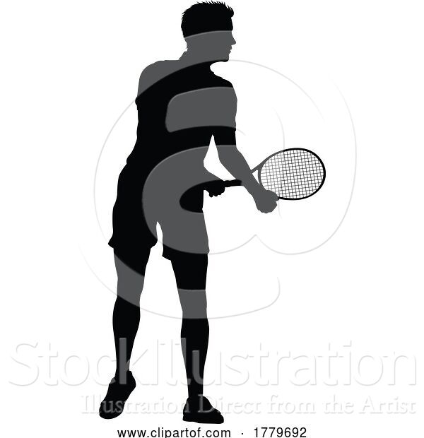 Vector Illustration of Tennis Player Guy Sports Person Silhouette