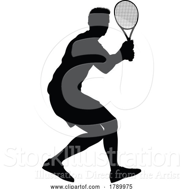 Vector Illustration of Tennis Player Guy Sports Person Silhouette