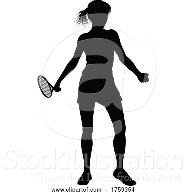 Vector Illustration of Tennis Player Lady Sports Person Silhouette