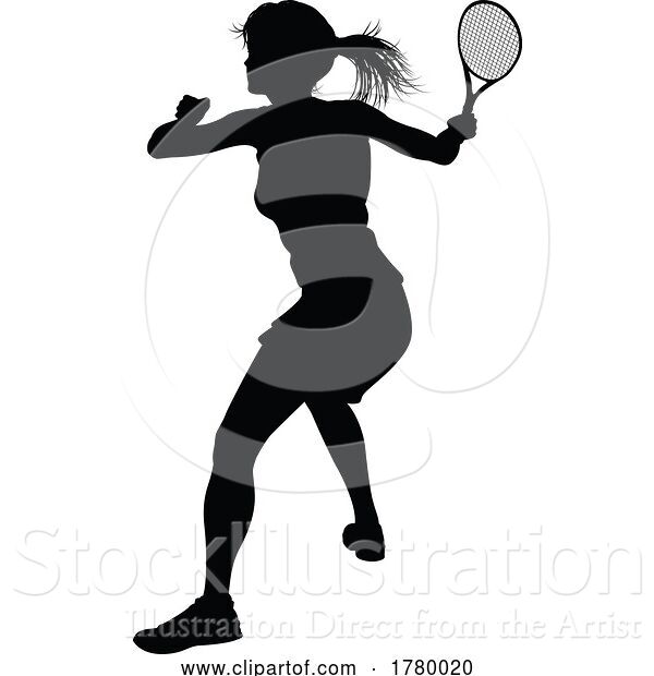 Vector Illustration of Tennis Player Lady Sports Person Silhouette