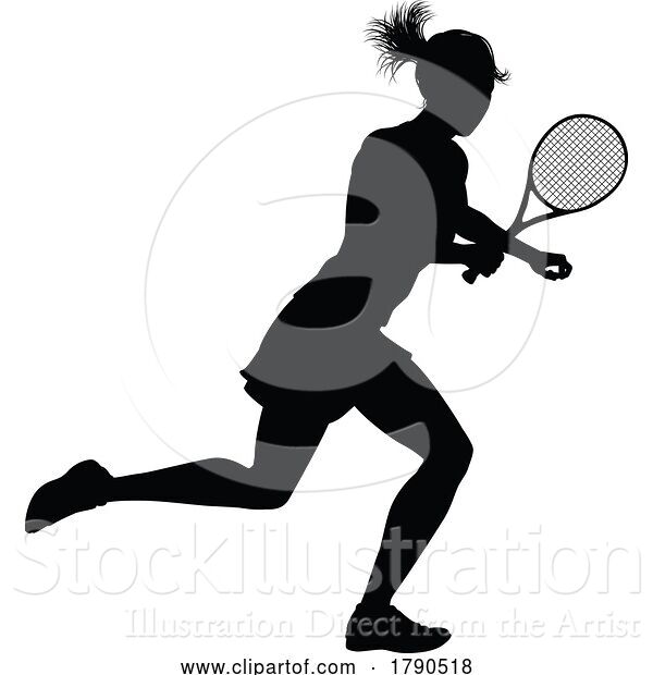 Vector Illustration of Tennis Player Lady Sports Person Silhouette