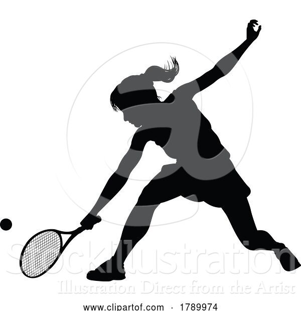 Vector Illustration of Tennis Player Lady Sports Person Silhouette