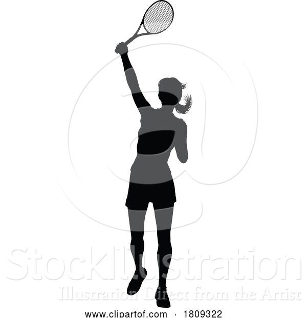 Vector Illustration of Tennis Player Lady Sports Person Silhouette