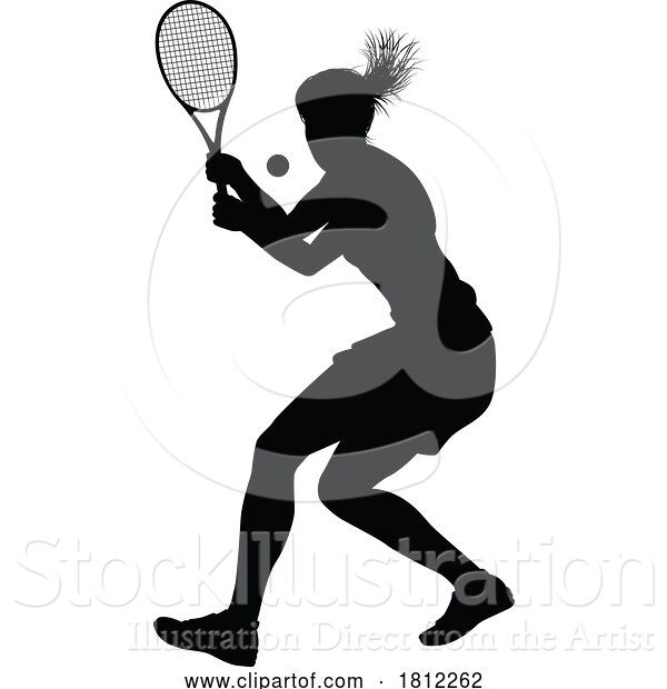 Vector Illustration of Tennis Player Lady Sports Person Silhouette