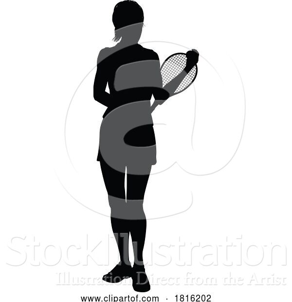 Vector Illustration of Tennis Player Lady Sports Person Silhouette